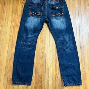 Parish Jeans Mens 42 Flap Pocket Baggy Thick Stitch Skate Blue Distressed